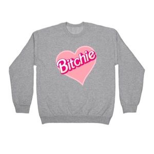 LOOK HUMAN Bitchie “Barbie” Crewneck Sweatshirt Size Small Soft Fleece Grey